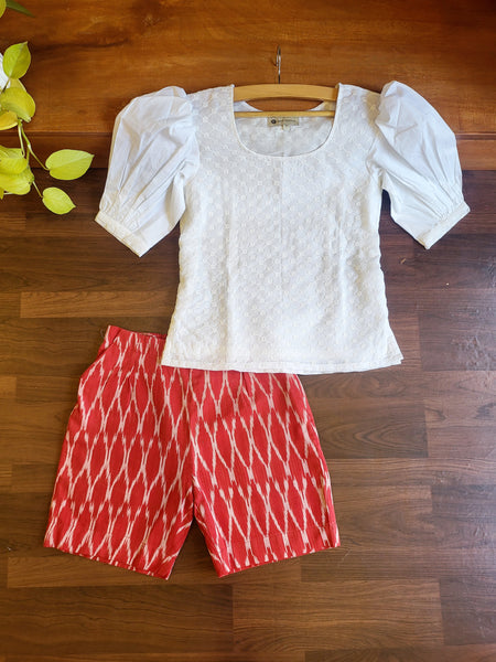 Woven Ikkat Shorts-Red