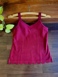 Scallops Short Kurti-Maroon