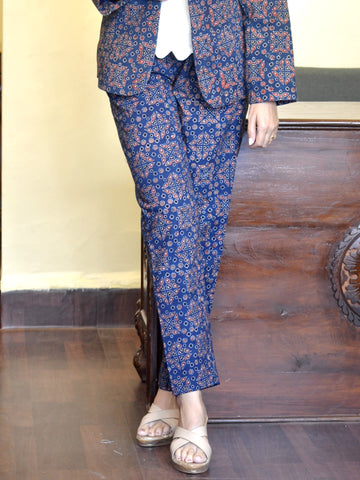 Handblock Printed Cotton Ajrakh Trouser-Indigo