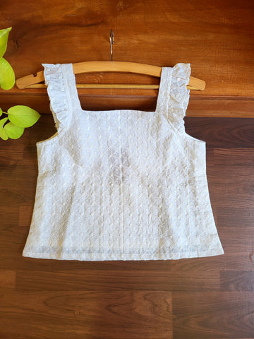 "Peace lily" Chikan Cotton Sleeveless Short Top