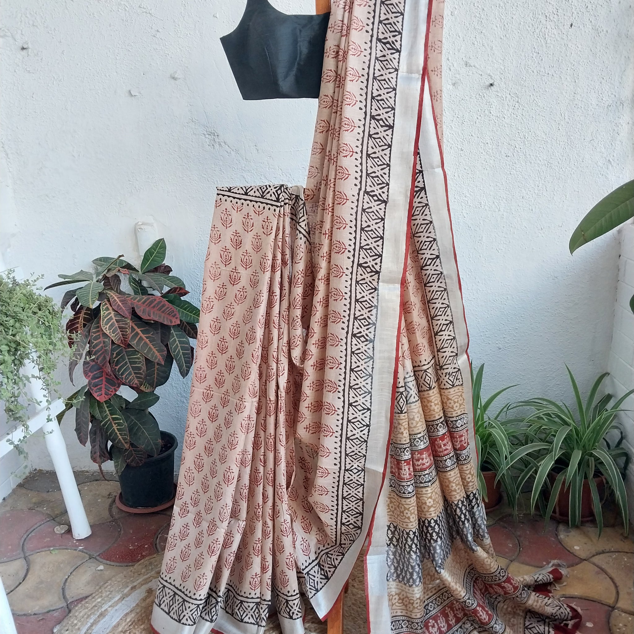 Cotton Linen Block Printed Saree24