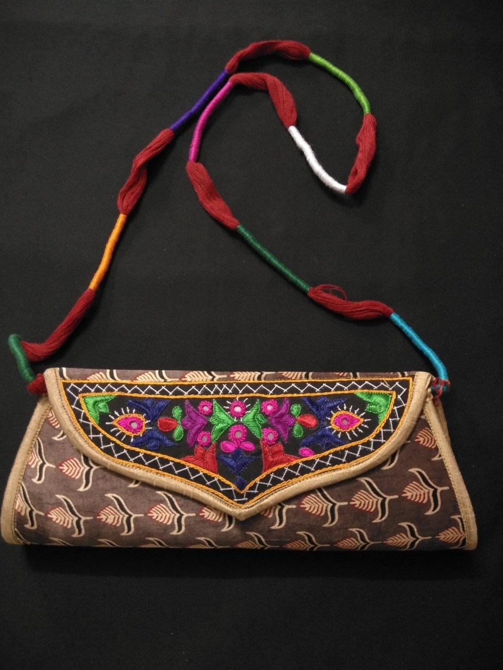 Mashroo silk kutchhi Handwork clutch sling - Label Aarti Chauhan