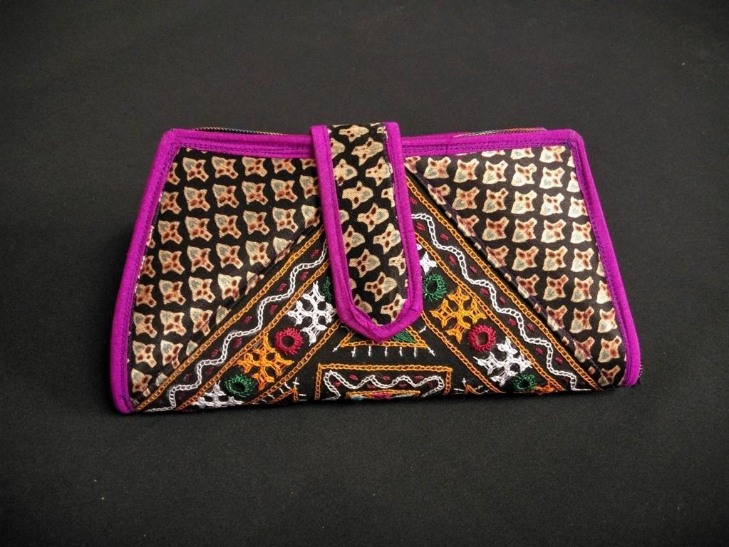 Mashroo silk kutchhi Handwork clutch - Label Aarti Chauhan