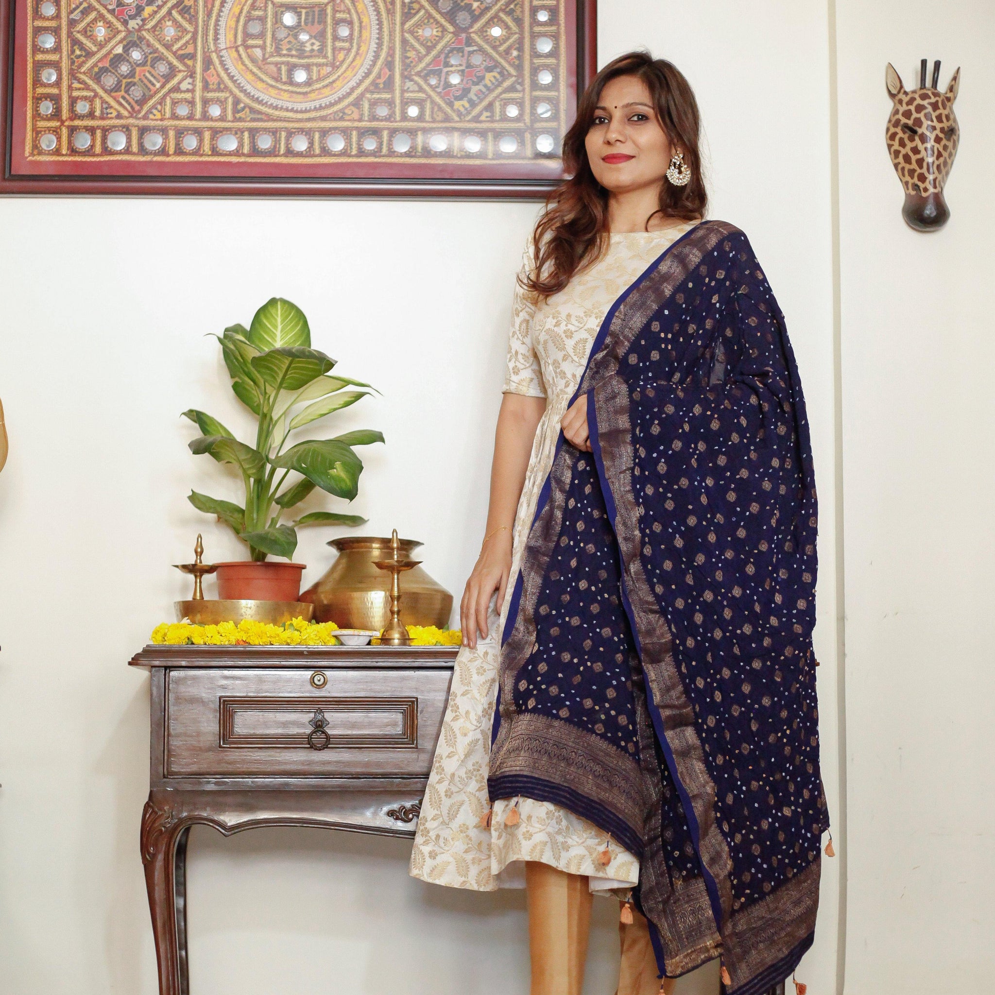Dola Silk Bandhni Dupatta Blue - Label Aarti Chauhan
