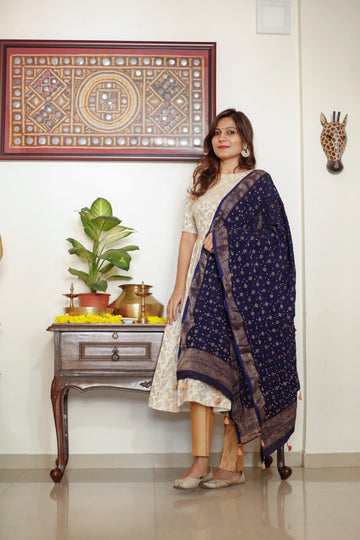 Dola Silk Bandhni Dupatta Blue - Label Aarti Chauhan