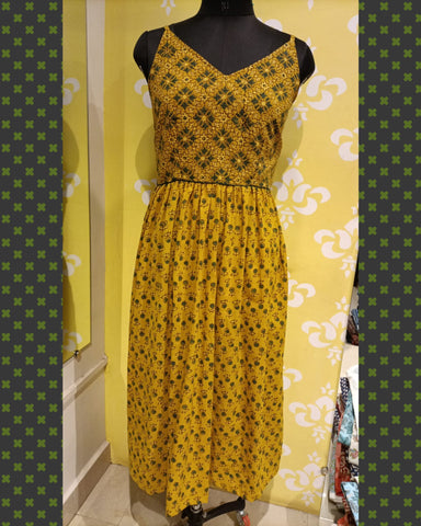 'Chhapai'-Handblocked Printed Ajrakh Dress  Yellow