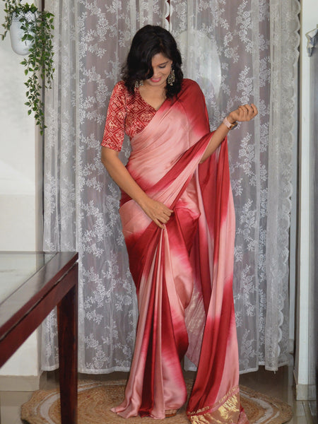 'Leher' - Modal Silk Tie and Dye Saree Wine