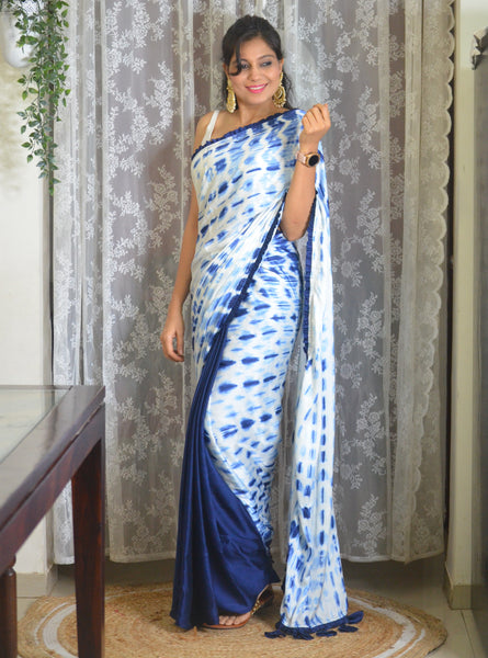 'Barish ki Boonde' -Tie and Dye half and half saree Indigo