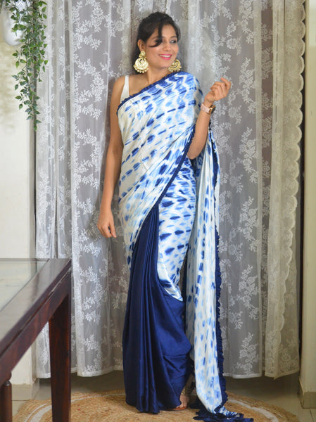 'Barish ki Boonde' -Tie and Dye half and half saree Indigo