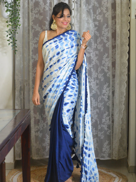 'Barish ki Boonde' -Tie and Dye half and half saree Indigo