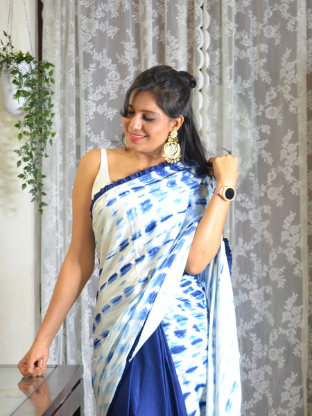 'Barish ki Boonde' -Tie and Dye half and half saree Indigo