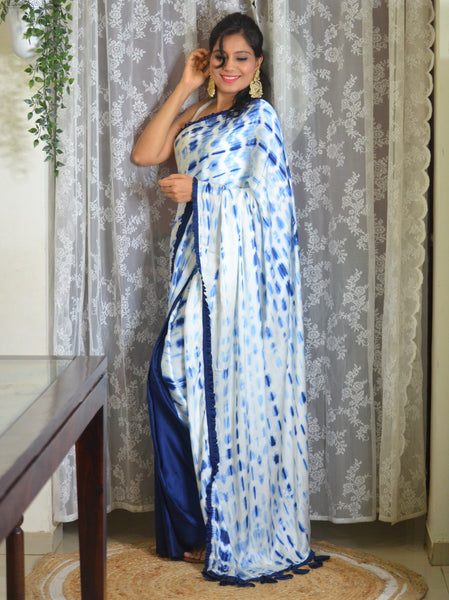 'Barish ki Boonde' -Tie and Dye half and half saree Indigo