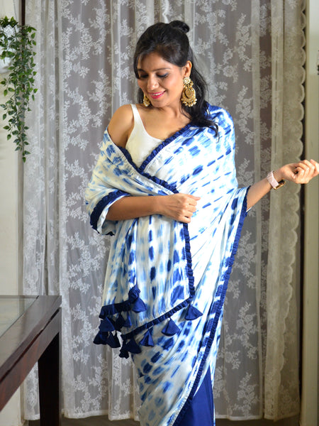 'Barish ki Boonde' -Tie and Dye half and half saree Indigo