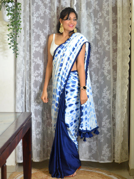 'Barish ki Boonde' -Tie and Dye half and half saree Indigo