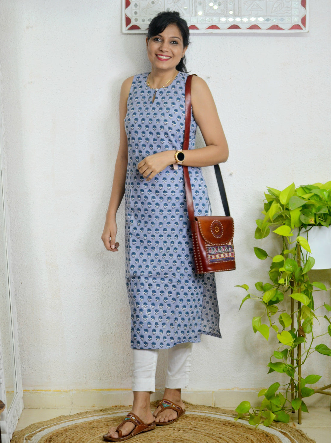 Sanganer Print Sleeveless Cotton Mul Kurti