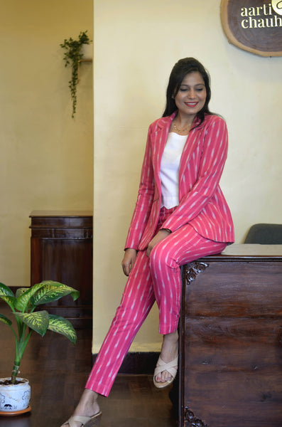 Woven Ikkat Trouser-Pink