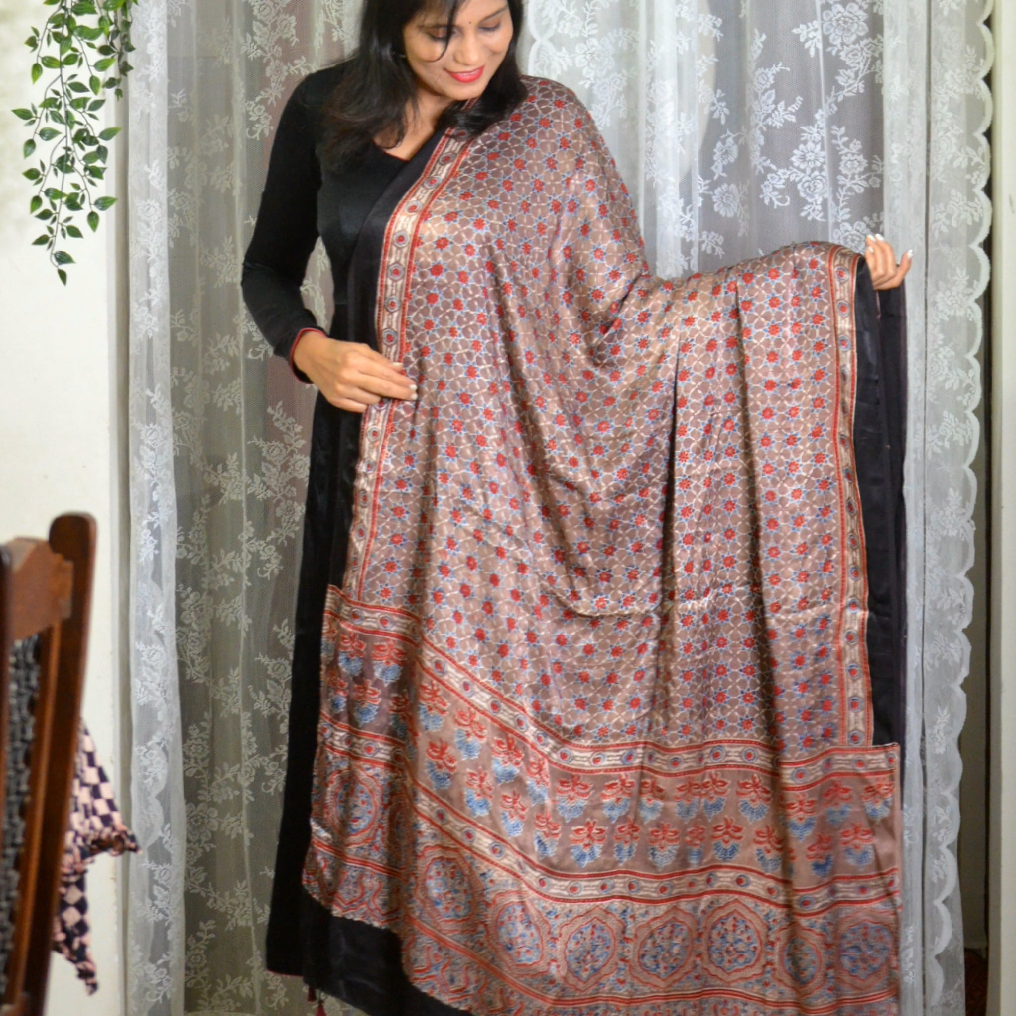 Ajrakh Handblocked Printed Modal Silk Dupatta12