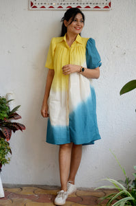 'Kinara'-Yellow Blue Tie-dye Drees