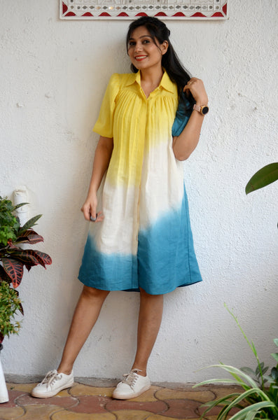 'Kinara'-Yellow Blue Tie-dye Drees