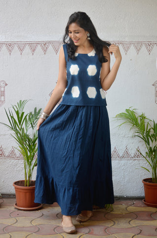 'Dip Me In The Colors'-Indigo Top Skirt Set