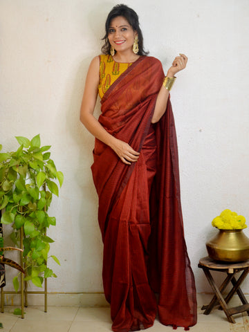 "Sitara" Handloom Khaadi Golden Striped Saree-Maroon