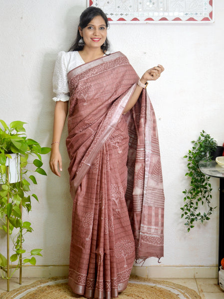 Cotton Linen Block Printed Saree7