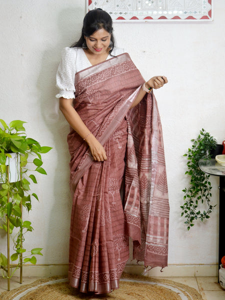 Cotton Linen Block Printed Saree7