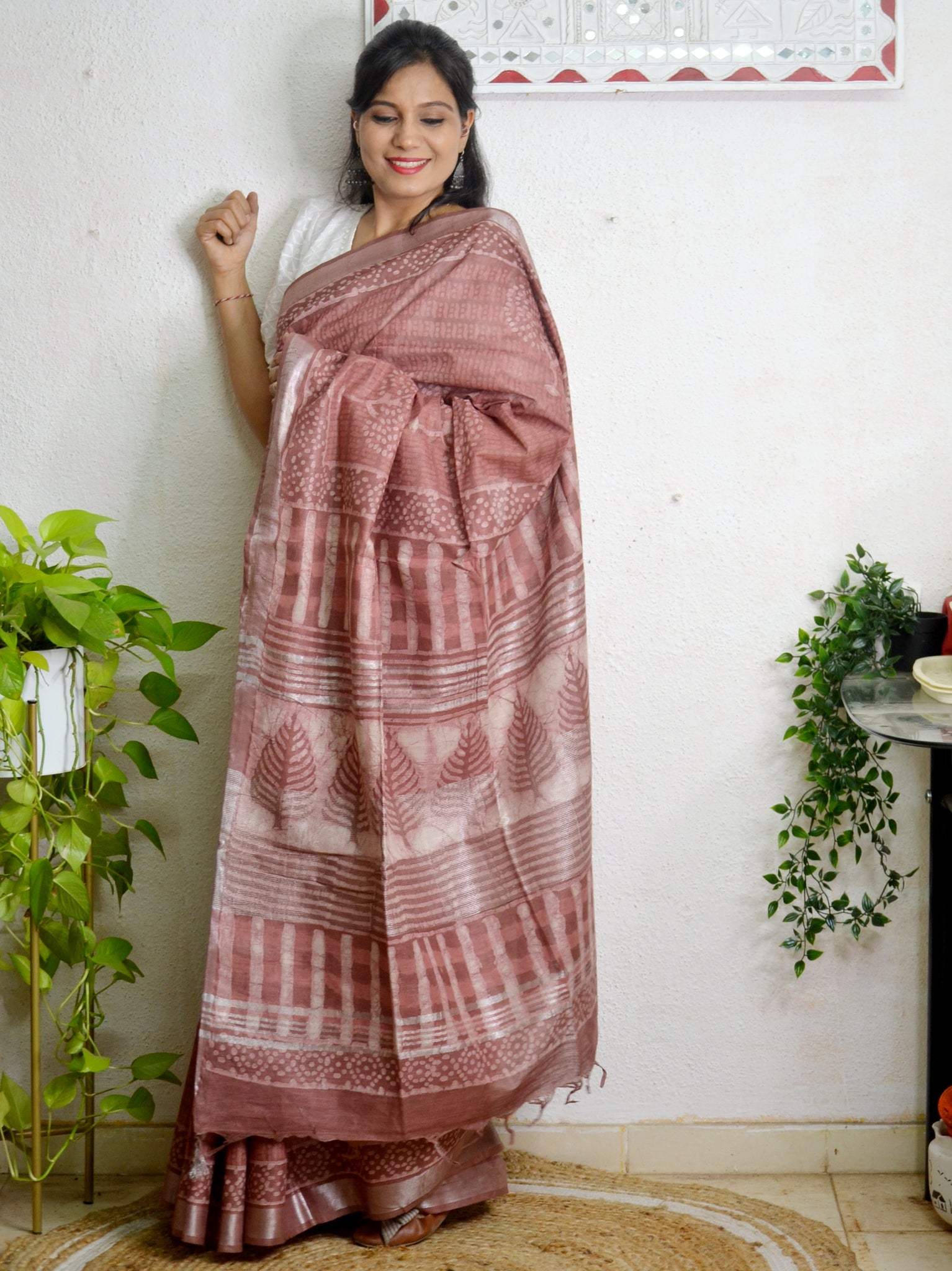 Cotton Linen Block Printed Saree7