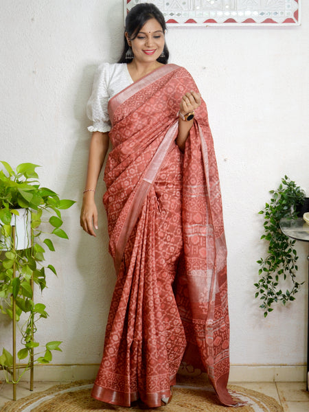 Cotton Linen Block Printed Saree8