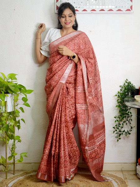 Cotton Linen Block Printed Saree8