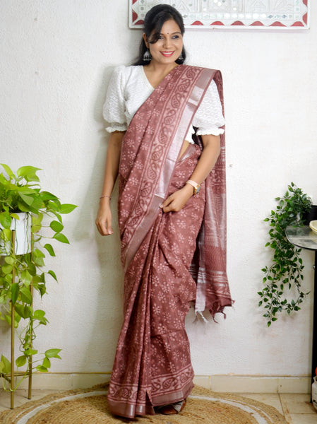 Cotton Linen Block Printed Saree4