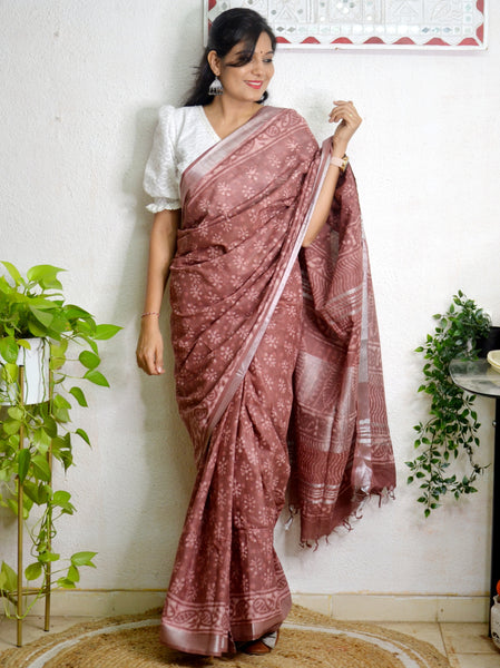 Cotton Linen Block Printed Saree4