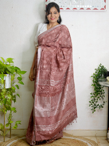 Cotton Linen Block Printed Saree4