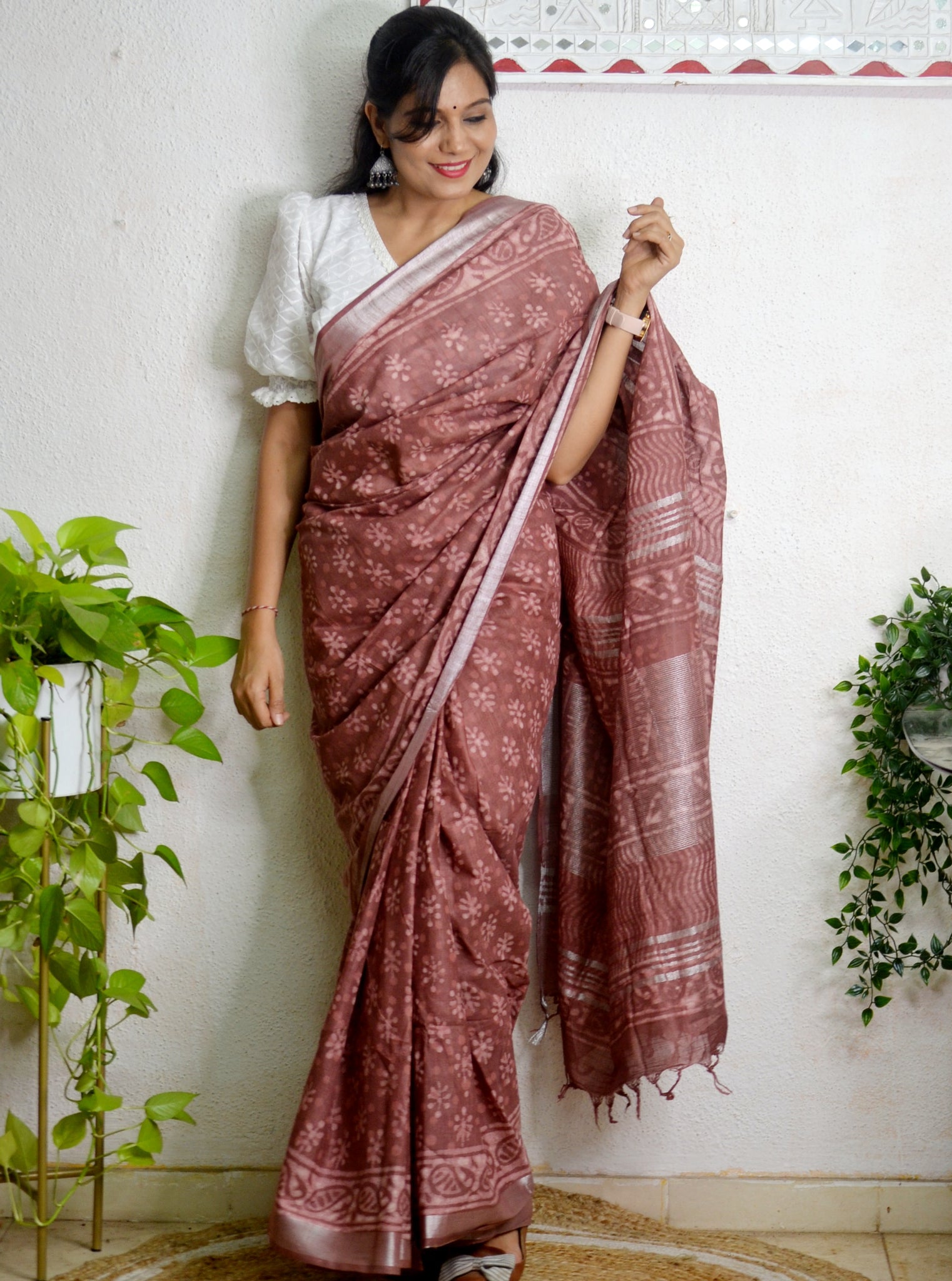 Cotton Linen Block Printed Saree4