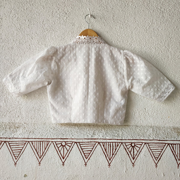 'Leher'-White Chikan Cotton Blouse