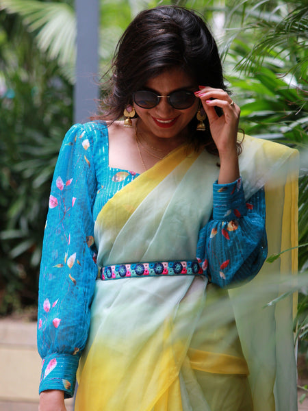 "Bloom"-Georgette Sequin Blouse Blue - Label Aarti Chauhan